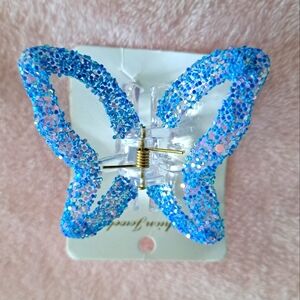 Fashion Jewelry Blue Butterfly Shimmering Hair Clip Medium 8 Claws New